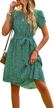 Nikcorp Ljetna ženska boho haljina s volanima i remenom, kratka, zelena, veličina L, prozračna A-kroj za svaki dan