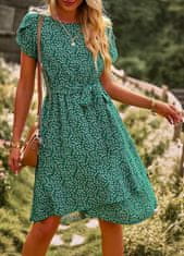 Nikcorp Ljetna ženska boho haljina kratkih rukava s volanima i remenom, zelena, veličina XL, prozračna A-kroj za svaki dan