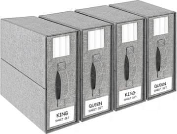 Nikcorp Set od 4 sklopive torbe za pohranu posteljine i odjeće ispod kreveta, sivi laneni organizatori s prozorom i ručkom