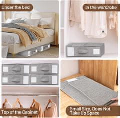 Nikcorp Set od 4 sklopive torbe za pohranu posteljine i odjeće ispod kreveta, sivi laneni organizatori s prozorom i ručkom