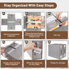 Nikcorp Set od 4 sklopive torbe za pohranu posteljine i odjeće ispod kreveta, sivi laneni organizatori s prozorom i ručkom
