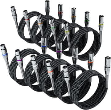 Nikcorp FIBBR XLR mikrofonski kabel set 10 komada 7,6 m muško-ženski najlonski oplet profesionalni audio kabeli za studio i pozornicu