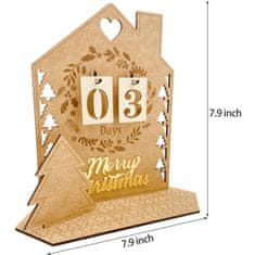 Nikcorp Drvena kućica adventski kalendar za božićno odbrojavanje, DIY kreativni set za ukrašavanje i bojanje, 24 pločice, 20x20 cm