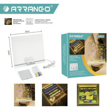 Arrango LED svjetleća akrilna ploča 20x20cm Crtanje Brisanje