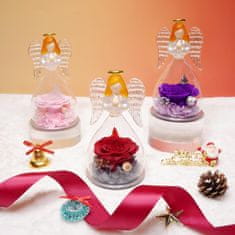 Nikcorp Figurica anđela s konzerviranim ljubičastim ružama u staklenoj kupoli, trajni poklon za žene, 11x16 cm