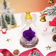 Nikcorp Figurica anđela s konzerviranim ljubičastim ružama u staklenoj kupoli, trajni poklon za žene, 11x16 cm