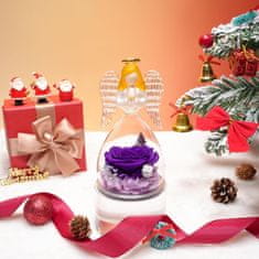 Nikcorp Figurica anđela s konzerviranim ljubičastim ružama u staklenoj kupoli, trajni poklon za žene, 11x16 cm