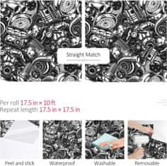 Nikcorp Samoljepljiva vinilna tapeta 44,5x300 cm, vodootporna, crno-bijeli gotički uzorak za zidove i namještaj