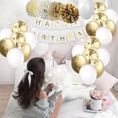 HOME & MARKER® Veliki set ukrasa za rođendan, 60 balona + kruna + zvjezdice, jednostavna montaža | BALLOONZIA, zlatna