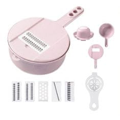 HOME & MARKER® Višenamjenski kuhinjski rezač 12-u-1, sjeckanje i ribanje, nehrđajući čelik, spremnik bez nereda | CHOPIBOX, roza