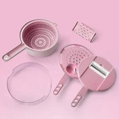 HOME & MARKER® Višenamjenski kuhinjski rezač 12-u-1, sjeckanje i ribanje, nehrđajući čelik, spremnik bez nereda | CHOPIBOX, roza