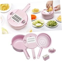 HOME & MARKER® Višenamjenski kuhinjski rezač 12-u-1, sjeckanje i ribanje, nehrđajući čelik, spremnik bez nereda | CHOPIBOX, roza