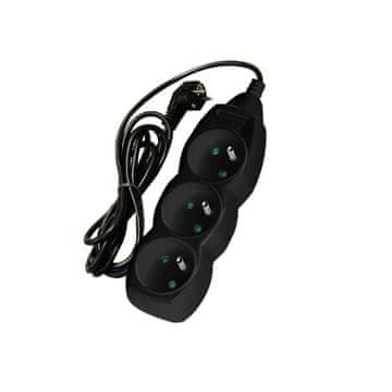 IN produžni kabel s 3 utičnice, crni, 5 m