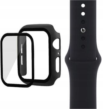 GUMENI REMEN, STAKLENI REMEN I FUTROLA 3U1 ZA APPLE WATCH 4 5 6 SE CRNA 40 MM