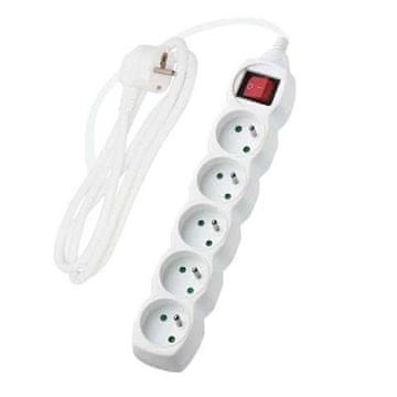 DPM Produžni kabel s prekidačem, 5 utičnica, bijeli, 1,5 m