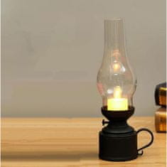 HOME & MARKER® LED vintage petrolejska lampa s efektom plamena, baterijski rad, dekorativna ambijentalna rasvjeta | VINTALUM, crna