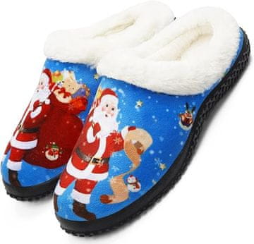 Ženske muške unisex zimske božićne papuče s motivom Djeda Mraza plave boje, 40 kn