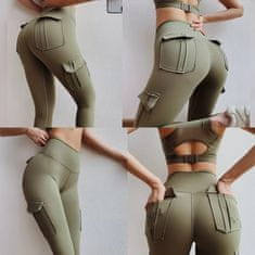 VIVVA® Cargo tajice s džepovima – visoki struk, rastezljive, za jogu i fitness | CARGOFIT, zelena, S/M