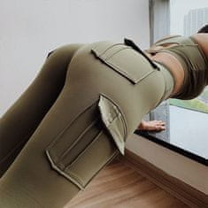 VIVVA® Cargo tajice s džepovima – visoki struk, rastezljive, za jogu i fitness | CARGOFIT, zelena, S/M