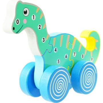 Drvena 3D slagalica s dinosaurima i kotačićima za povlačenje