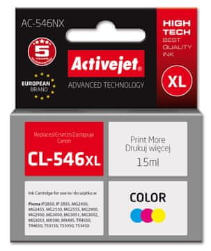 ActiveJet Zamjenska tinta Activejet AC-546NX za Canon CL-546XL, Supreme, 15ml, boja (cijan, magenta, žuta)