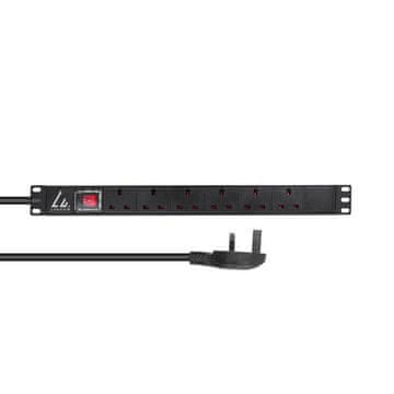 UK produžni kabel, 19" rack montaža, 1U, 13A, 6 UK utičnica, kabel od 3 m, LVR-3MUK-SW-UK6