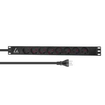 produžni kabel 19", 1U, 13A, 8 K-tip utičnica, kabel od 2 m, K utikač, LVR-2MDK-LIC-DK8