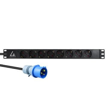 produžni kabel 19", 1U rack, 16A, 8 Schuko tip F utičnica, kabel od 3 m, 16A IEC utikač, LVR-3MIEC-LIC-SCH8