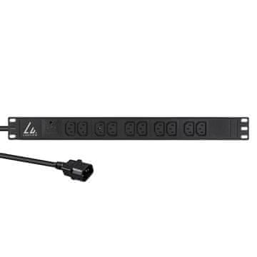19'' produžni kabel C13 s 10 utičnica, 2 m kabela 3G1,5 mm2 s C14 utikačem, sa zaštitom od prenapona, LVR-2MC14-SPD-C13X10