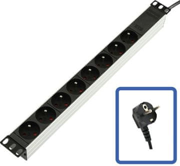 produžni kabel 19", 8 utičnica, aluminij, bez prekidača, TUPS032