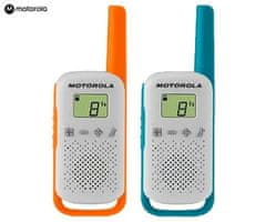 Motorola T42 voki-toki set, 16 kanala, domet 4 km, plavo-narančasti + pribor