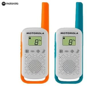 Motorola T42 voki-toki set, 16 kanala, domet 4 km, plavo-narančasti + pribor