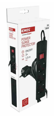 EMOS P54214 zaštita od prenapona – 3 utičnice, 1,5 m, crna