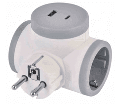 EMOS P0077PD razdjelnik 2×, 1×USB-A+1×USB-C, bijelo-sivi