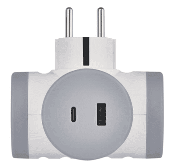 EMOS P0077PD razdjelnik 2×, 1×USB-A+1×USB-C, bijelo-sivi