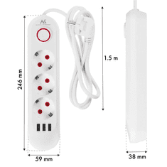 Maclean Splitter produžetak MACLEAN MCE394W sa 3 utičnice + 3xUSB, 1.5m, bijeli