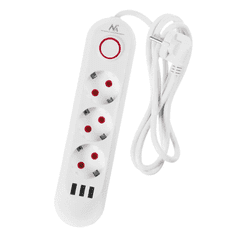 Maclean Splitter produžetak MACLEAN MCE394W sa 3 utičnice + 3xUSB, 1.5m, bijeli