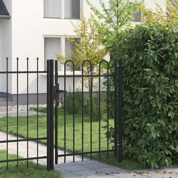 Vidaxl Jednokrilna vrata, zaobljena, čelična, 1x1,2 m, crna