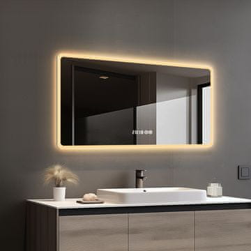 S6 Steklarstvo Šest LED ogledalo za kupaonicu S65C, 100 × 60 cm, 3 boje LED osvjetljenja, prikaz vremena i temperature, antifog funkcija