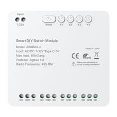 Avatto 4-kanalni ZigBee preklopni modul s beznaponskim DC 32V kontaktom Avatto ZWSMMD-4-32V