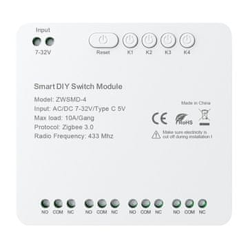 Avatto 4-kanalni ZigBee preklopni modul s beznaponskim DC 32V kontaktom Avatto ZWSMMD-4-32V