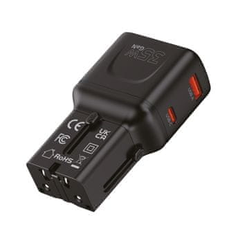 Mobile-origin PW25 putni adapter, EU/SAD/UK/AU, 35 W, crni