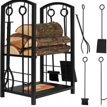 Kaminer Metalni stalak za ogrjev s priborom crni 73 cm