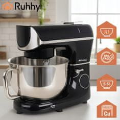Ruhhy Planetarni robotski mikser od 2300 W s dodirnim LCD zaslonom, grijanom posudom + vagom, crni, 5,5 l