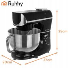 Ruhhy Planetarni robotski mikser od 2300 W s dodirnim LCD zaslonom, grijanom posudom + vagom, crni, 5,5 l