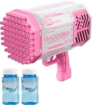 JOJOY® Pištola za mjehuriće s 69 rupa i šarene LED svjetiljke + tekućina za mjehuriće (Roza) | PINKBUBBLEWATER