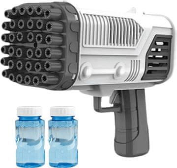 JOJOY® Pištola za mjehuriće s 69 rupa i šarene LED svjetiljke + tekućina za mjehuriće (Crna) | BLACKBUBBLEWATER