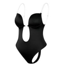 VIVVA® Ženski bodi za oblikovanje s otvorenim leđima, mekani i prozračni materijal, podesive naramenice | SILKLINE, crna, S