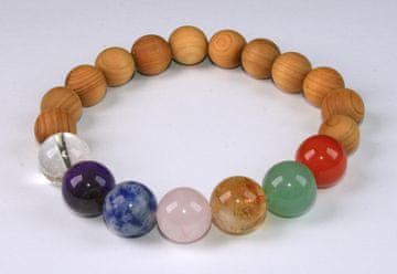 AWG Drvena narukvica - cedar i 7 prirodnih kamenčića - perle 10 i 12 mm