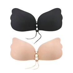 VIVVA® Nevidljivi samoljepljivi push-up grudnjak bez naramenica, s vezicom sprijeda, set 1+1 (crni + bež) | DUO PUSHUP, B